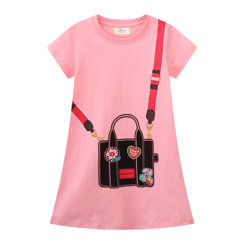 Mädchen T-Shirt Kleid mit kreativem Taschenmotiv EB