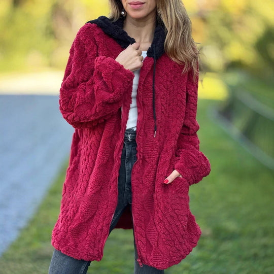 Damen Übergroße Fleecejacke mit Kapuze und Reißverschluss EB