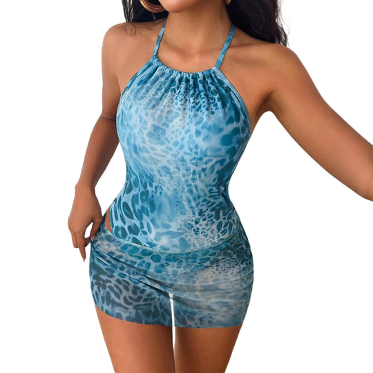 Damen Strappy Minibadeanzug mit tierischem Druck EB