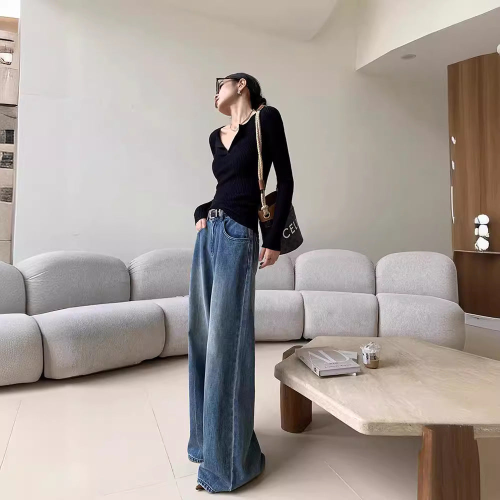 Damen Weite Jeans mit lässigem Schnitt und hohem Bund EB
