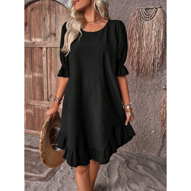 Damen Sommerliches Freizeitkleid mit Rüschendetails und lockerem Schnitt EB