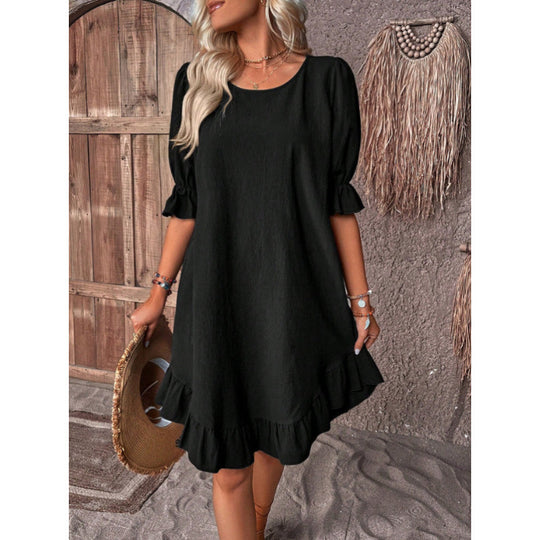 Damen Sommerliches Freizeitkleid mit Rüschendetails und lockerem Schnitt EB