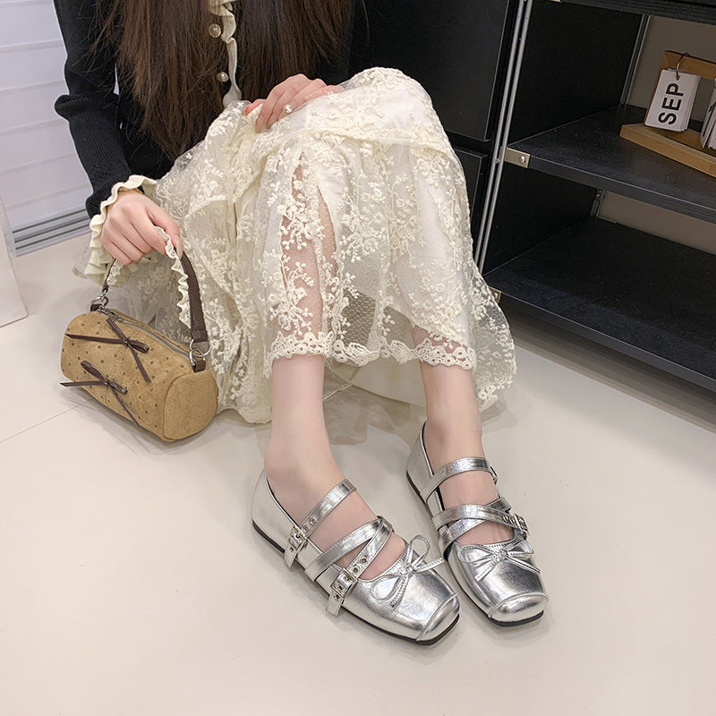 Damen Ballerinas mit verstellbarem Riemen und modischem Schleifendetail EB