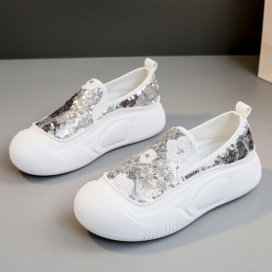 Damen modische Slip-On Sneakers mit glitzerndem Obermaterial und bequemer Sohle EB