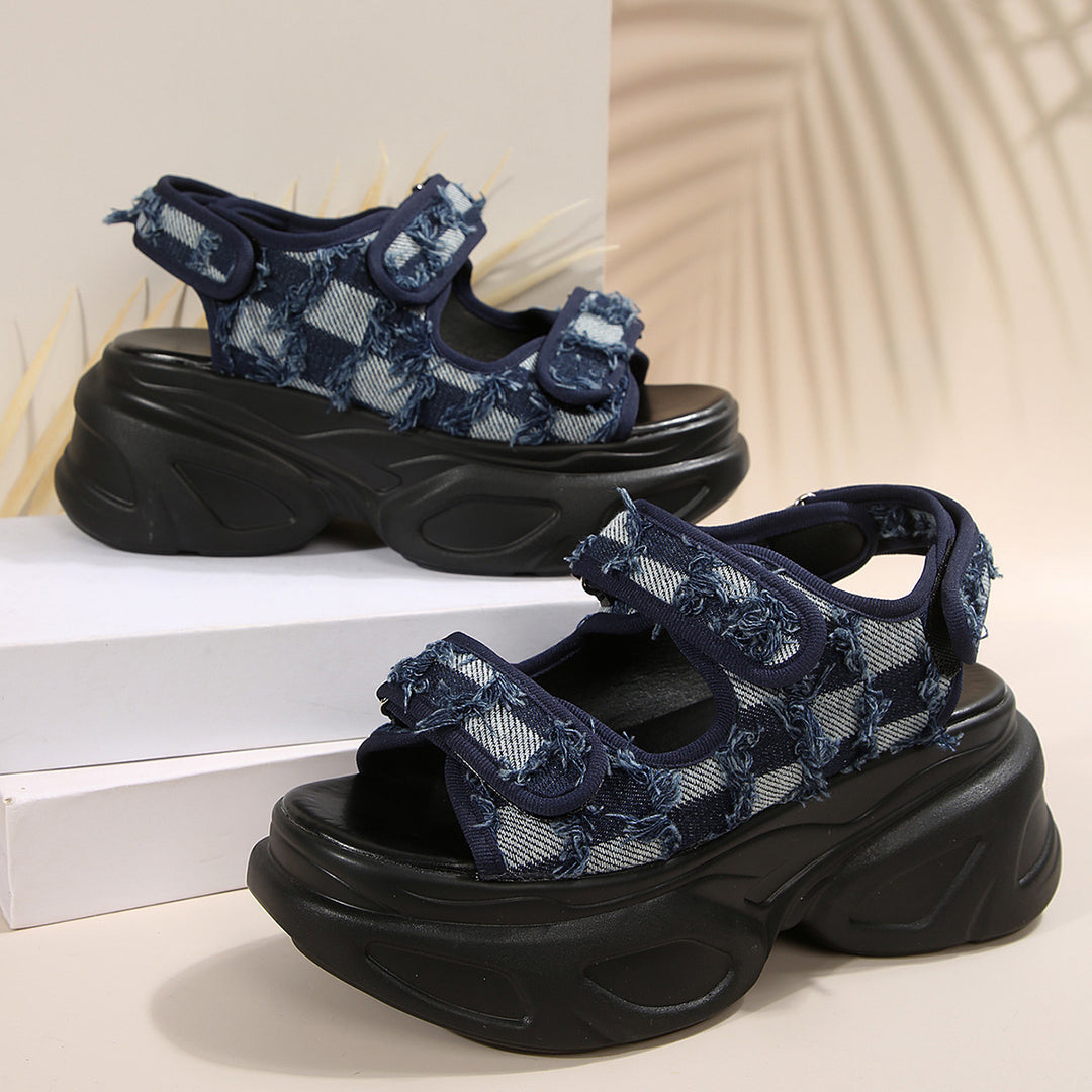 Damen Glamouröse Plateau-Sandalen mit verstellbaren Riemen und funkelnden Applikationen EB