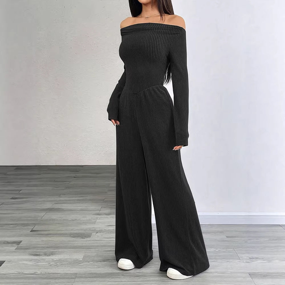 Damen Eleganter Jumpsuit mit Off-Shoulder Design und weitem Bein EB