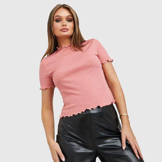Damen kurzärmliges Ripp-T-Shirt mit lässigem Saum EB