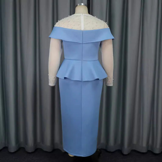Damen elegantes Midi-Kleid mit schulterfreiem Design und Rüschenelement EB