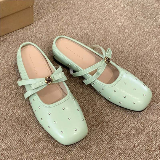 Damen elegante Ballerinas mit zierlicher Schleifenverzierung und funkelnden Akzenten EB