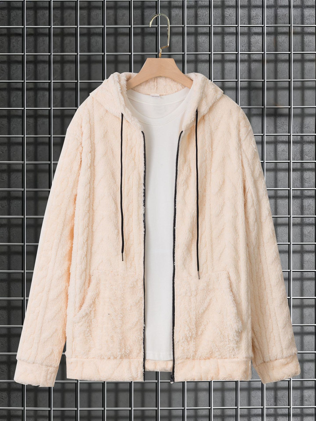 Herren nan kuschelige Kapuzenjacke aus Teddyfleece mit durchgehendem Reißverschluss und Kängurutaschen EB