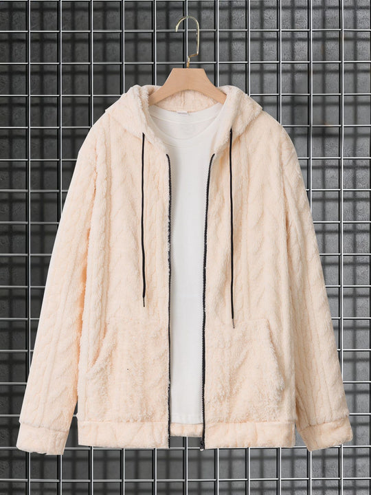 Herren nan kuschelige Kapuzenjacke aus Teddyfleece mit durchgehendem Reißverschluss und Kängurutaschen EB