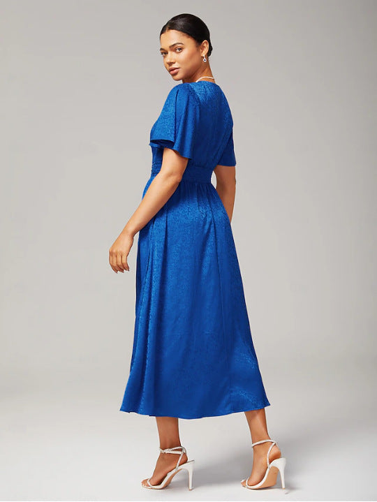 Damen Maxikleid mit voluminösen Ärmeln und floralen Details EB