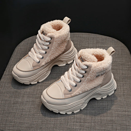 Damen warme High-Top Sneakers mit Teddyfutter EB