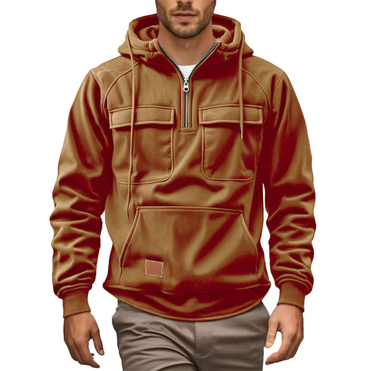 Herren Fleecepullover mit angezipptem Kragen und praktischen Taschen EB