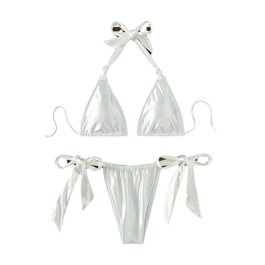Damen Stilvoller Triangel-Bikini mit Schleifen-Details EB