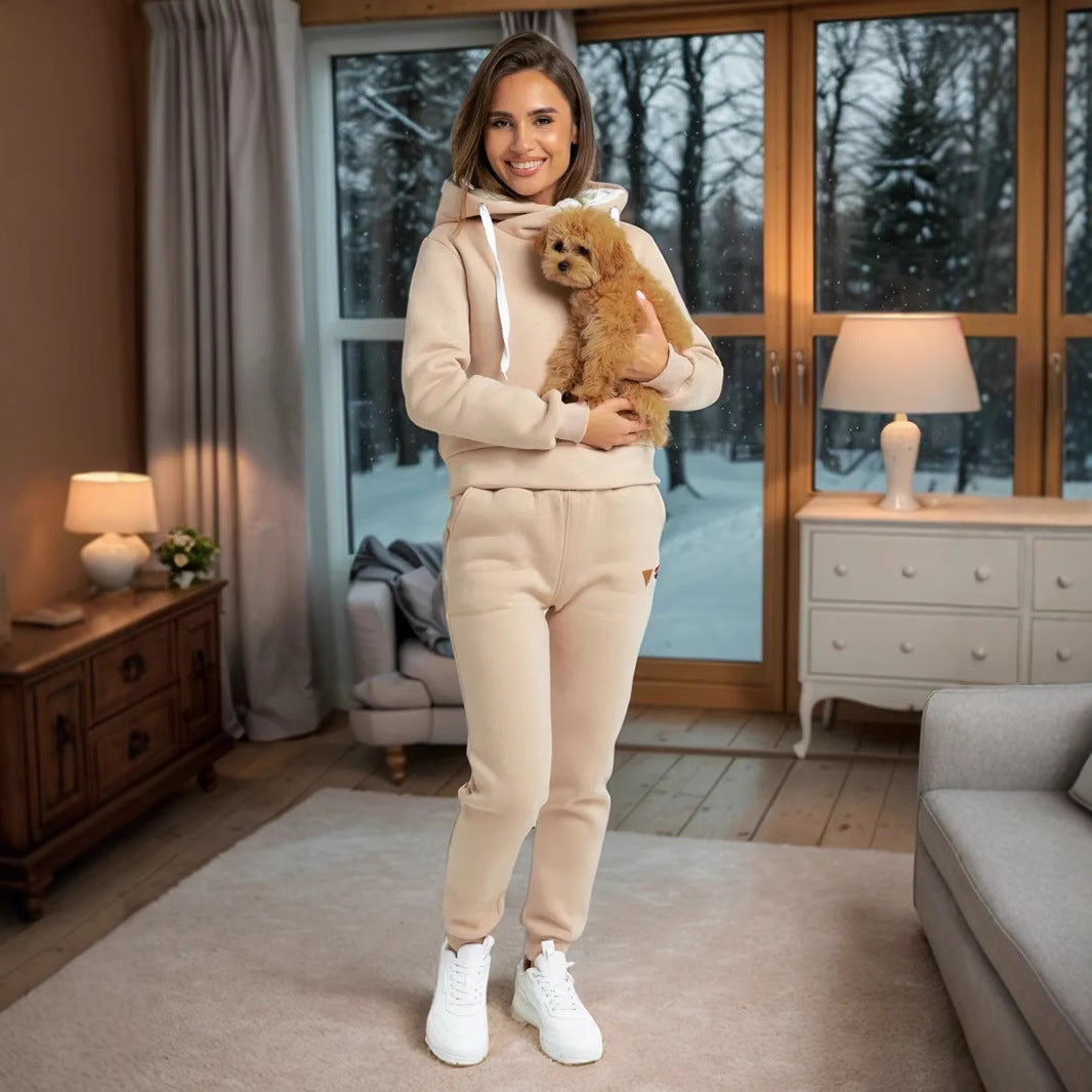 Damen Loungewear-Set mit Schalkragen-Hoodie und taillierter Jogginghose EB