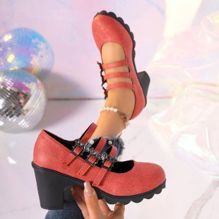 Damen Plateau-Pumps mit dekorativen Riemen und bequemer Sohle EB