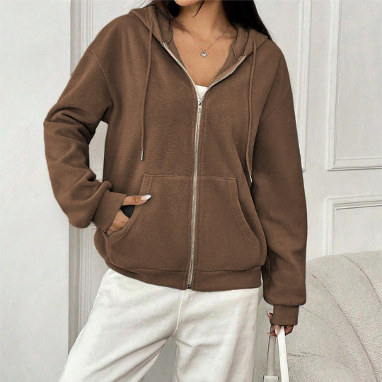 Damen Fleece-Jacke mit durchgehendem Reißverschluss und Kapuze EB