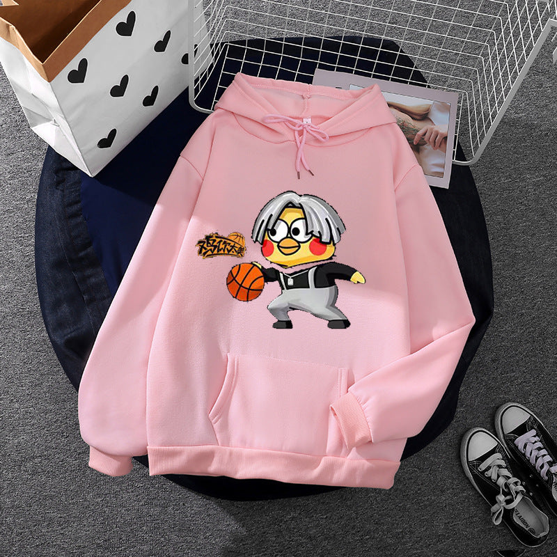 Unisex nan Kapuzenpullover mit Comic-Küken Basketballprint, Kängurutasche und weichem Fleece EB