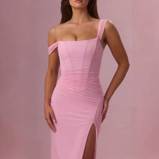 Damen Elegantes Maxikleid mit tiefem Schlitz und Rüschendetails EB