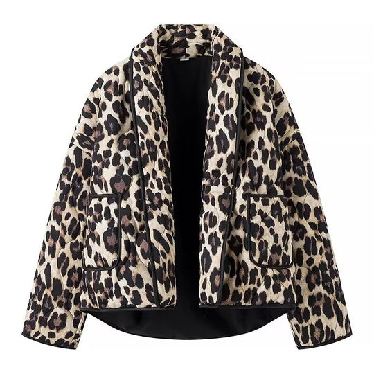 Damen lässige Leopardenmuster Jacke mit praktischem Schnitt und großen Taschen EB