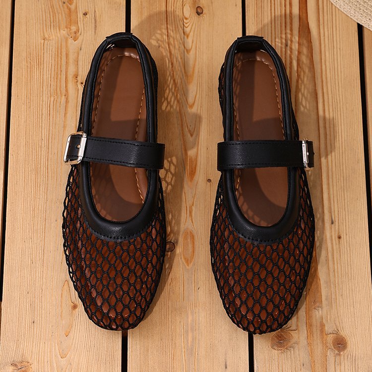 Damen Atmungsaktive Mary‑Jane‑Ballerinas mit Netz‑Mesh‑Obermaterial und verstellbarem Schnallenriemen EB