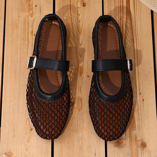 Damen Atmungsaktive Mary‑Jane‑Ballerinas mit Netz‑Mesh‑Obermaterial und verstellbarem Schnallenriemen EB
