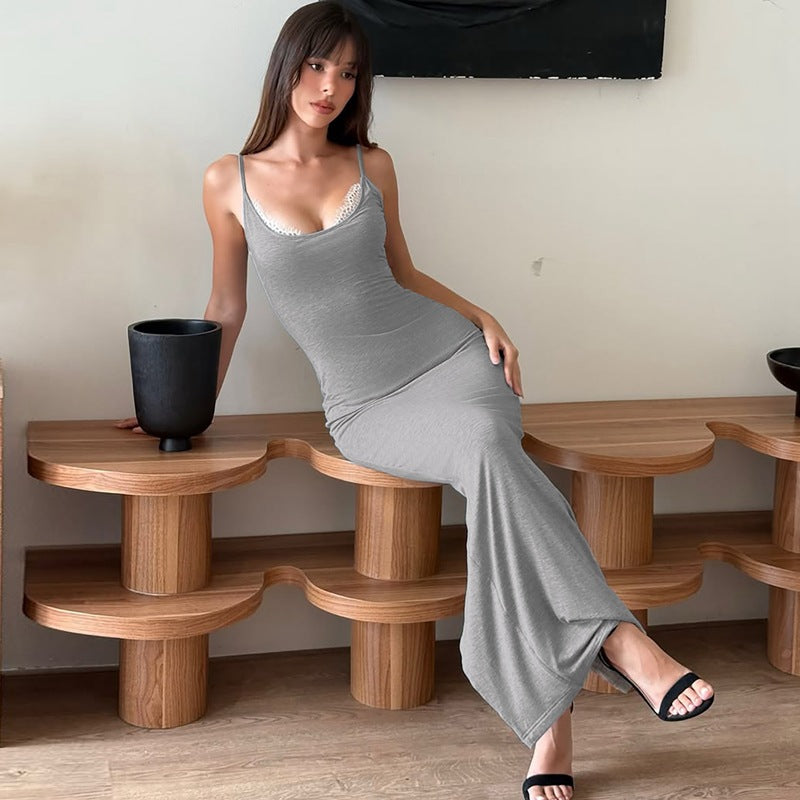 Damen Elegantes Maxikleid mit verstellbaren Trägern EB