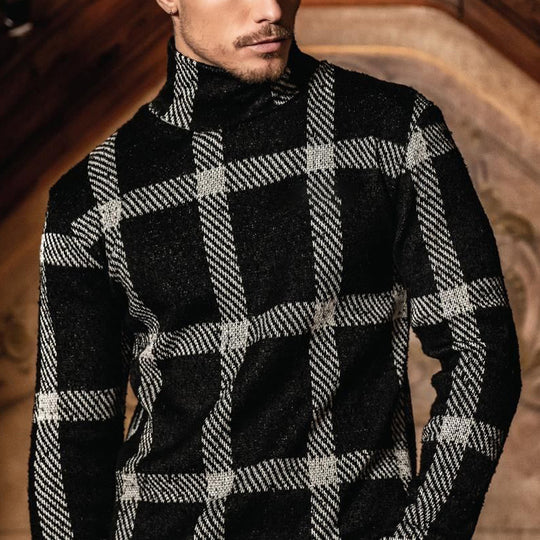 Herren Modischer Rollkragenpullover im karierten Design EB