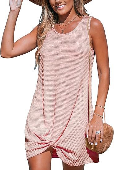 Damen lässiges Sommerkleid aus strukturierter Baumwolle mit verspieltem Knoten EB