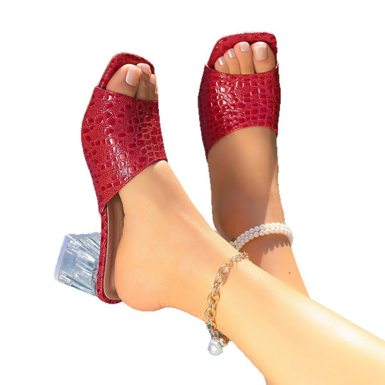 Damen elegante Slipper mit transparentem Blockabsatz EB