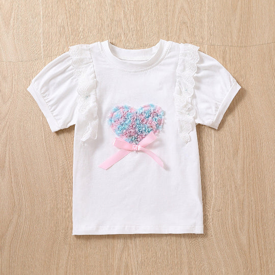Mädchen T-Shirt mit Rüschendetails und Herzmotiv EB