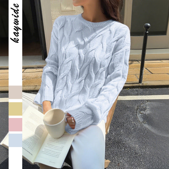 Damen nan oversized Zopfstrickpullover mit Rundhalsausschnitt und weichem Fall EB