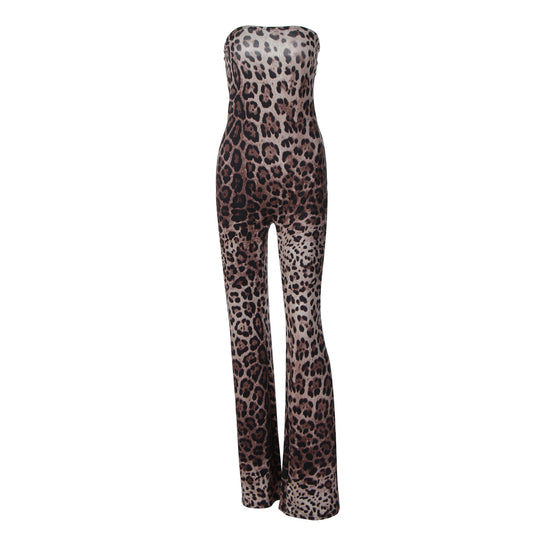Damen Modischer All-in-One Jumpsuit mit Leopardenmuster und Raffinierter Passform EB