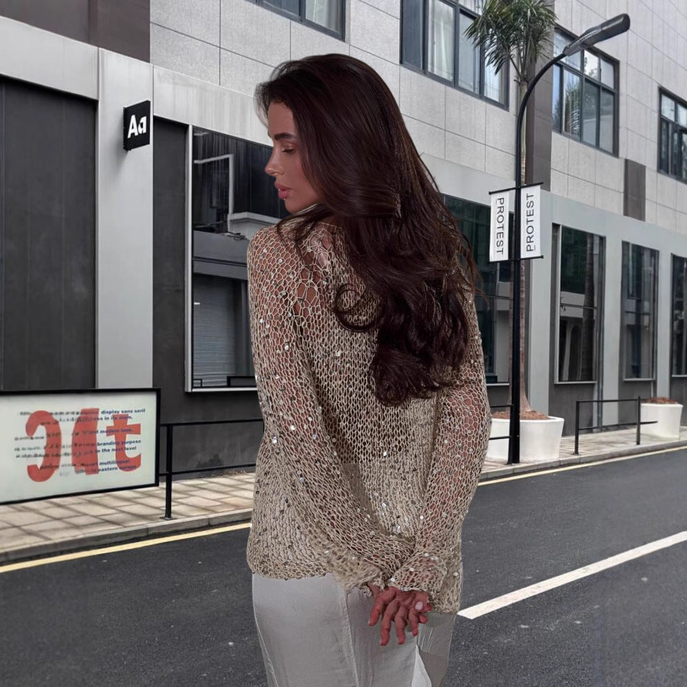 Damen Eleganter Häkelpullover mit zartem Glitzereffekt EB