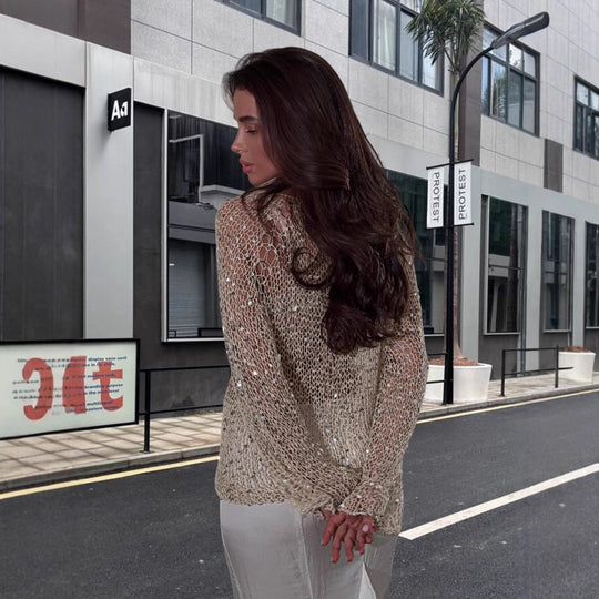 Damen Eleganter Häkelpullover mit zartem Glitzereffekt EB