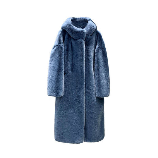 Damen Kuschelmantel mit Kapuze aus weichem Plüsch EB