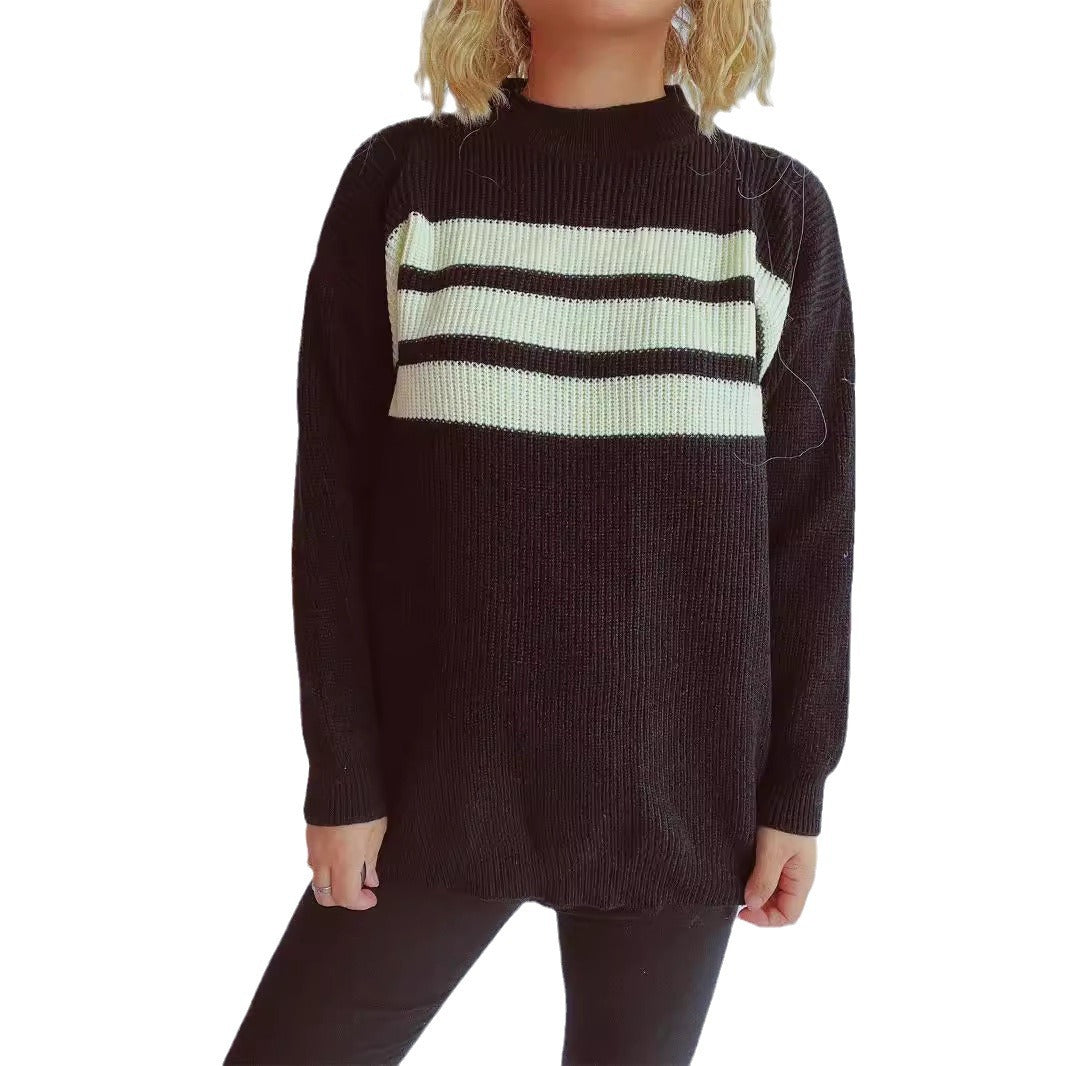 Damen lässiger Strickpullover mit modischen Streifen EB