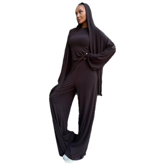 Damen elegante Loungewear-Kombination mit Kapuze und weitem Schnitt EB