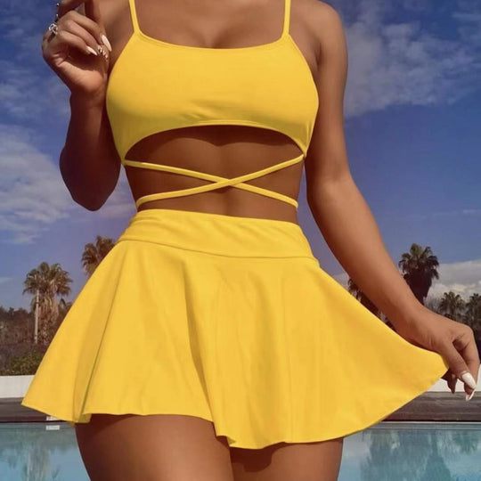 Damen Bikini-Set mit transparentem Rock und verstellbarem Oberteil EB