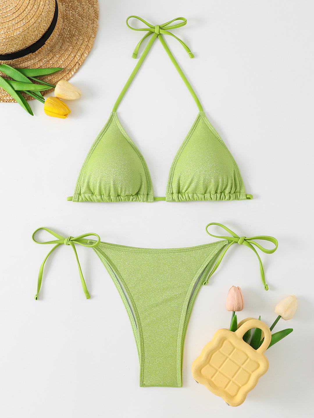 Damen Triangel-Bikini mit schimmerndem Rüschendesign EB