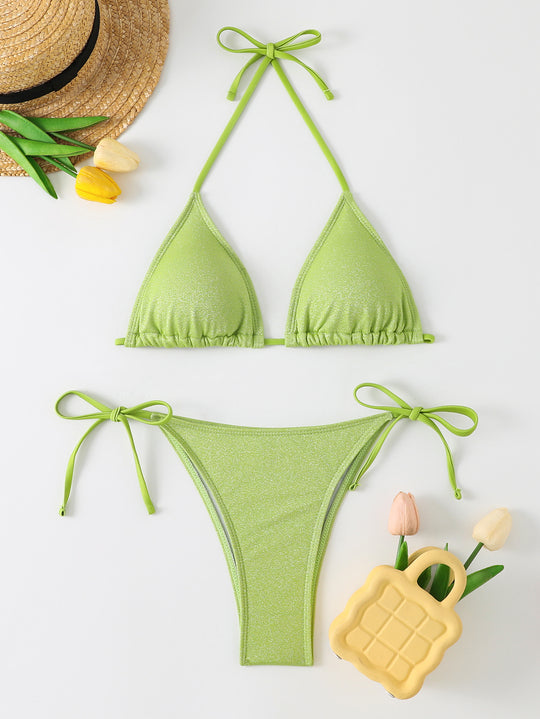 Damen Triangel-Bikini mit schimmerndem Rüschendesign EB