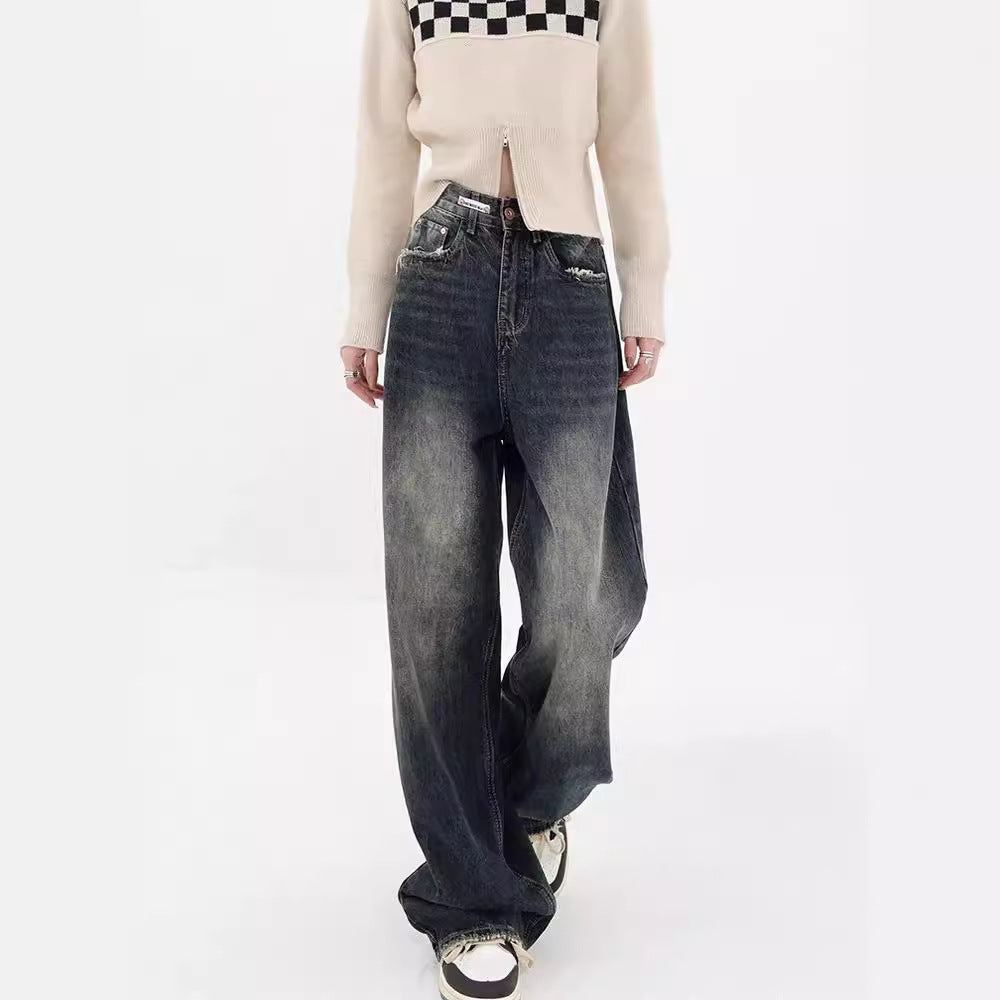Damen Weite Baggy-Jeans mit authentischem Used-Look EB