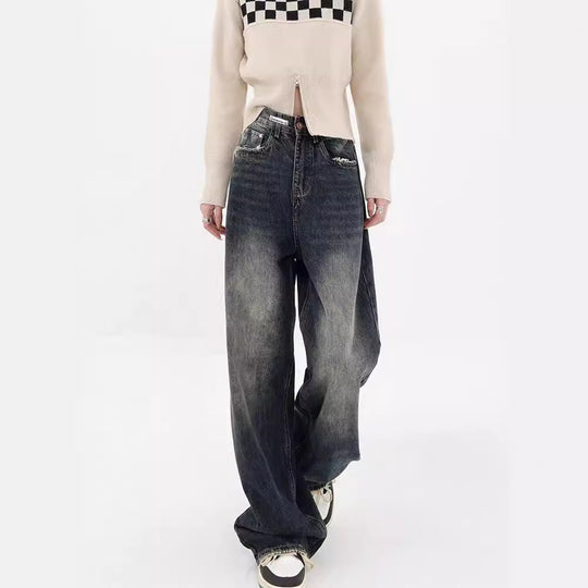 Damen Weite Baggy-Jeans mit authentischem Used-Look EB