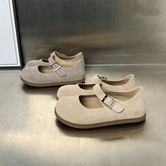 Damen Komfortable Halbschuhe mit verstellbarem Riemen und weichem Wildleder EB