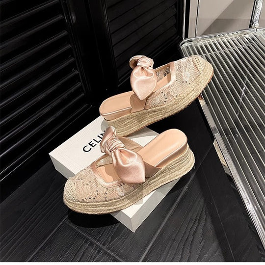 Damen Sling-Back Sandalen mit modischem Bogen-Detail und geflochtener Sohle EB