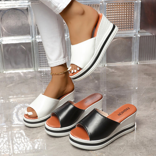 Damen Wedge-Pantoletten mit durchgehendem Plattform-Korkdesign EB