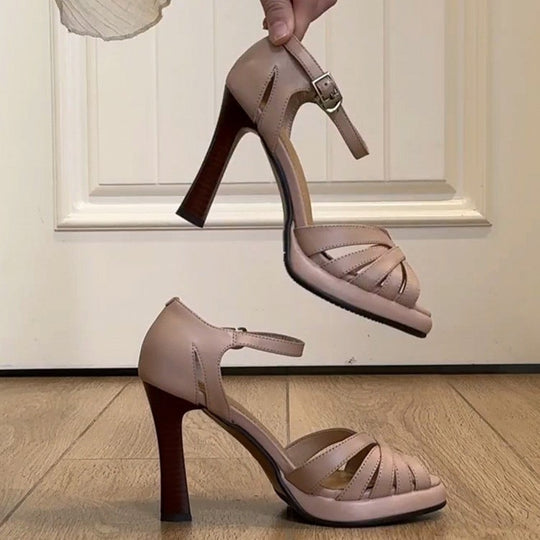 Damen Sandaletten mit modischem Riemchen und elegantem Absatz EB
