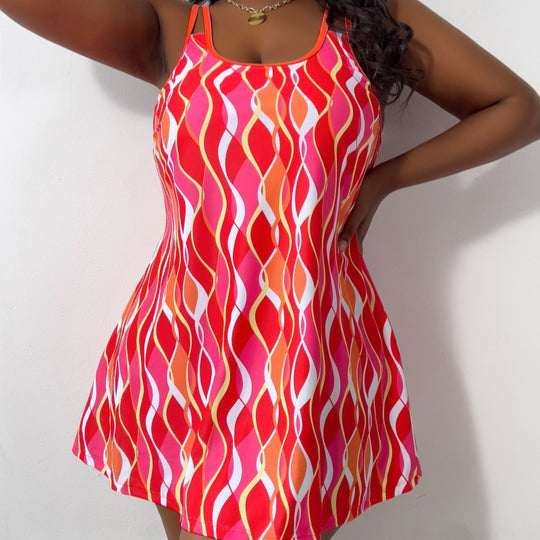 Damen Strandkleid mit modischem Wellenmuster EB