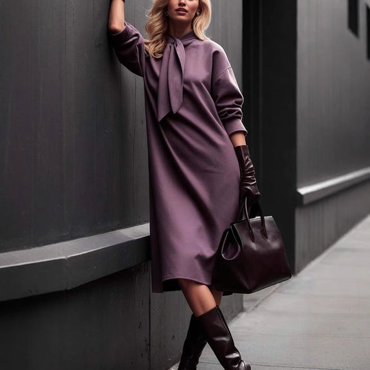 Damen Modisches Maxikleid mit elegantem Kragen und schmeichelndem Schnitt EB
